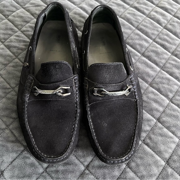 HUGO BOSS Penny Loafers Men 7 Shoes Black Suede - Picture 2 of 15